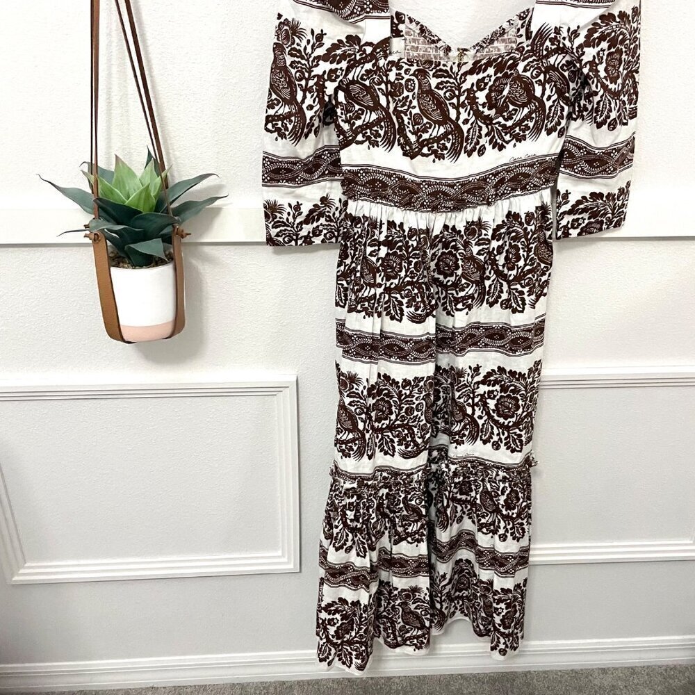 NWT Cara Cara Blue Hill Linen Printed Midi Dress Burgundy Women’s Size 2 - Picture 3 of 10